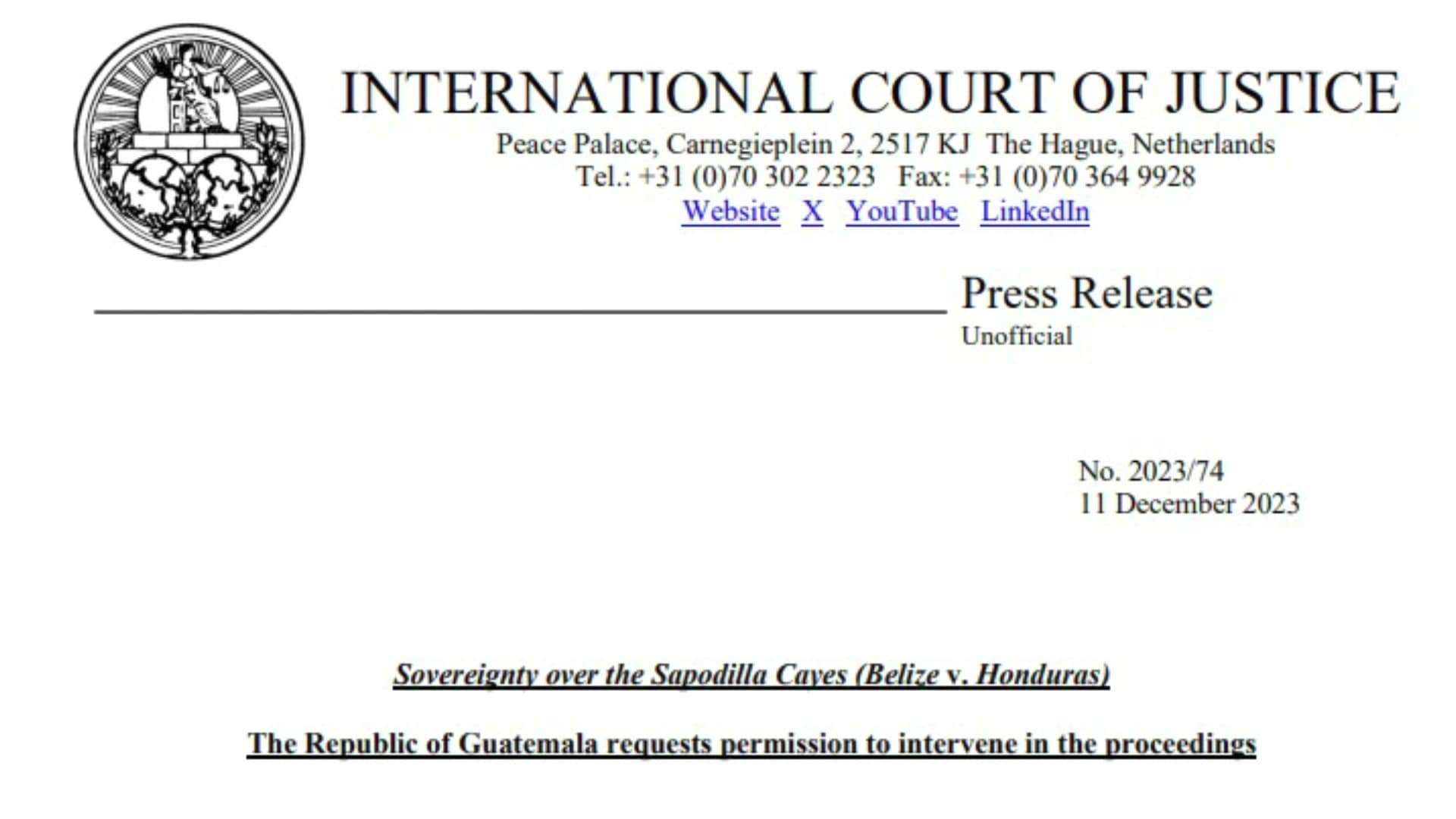 Guatemala Requests ICJ Intervention in Belize-Honduras Dispute Over Sapodilla Cayes