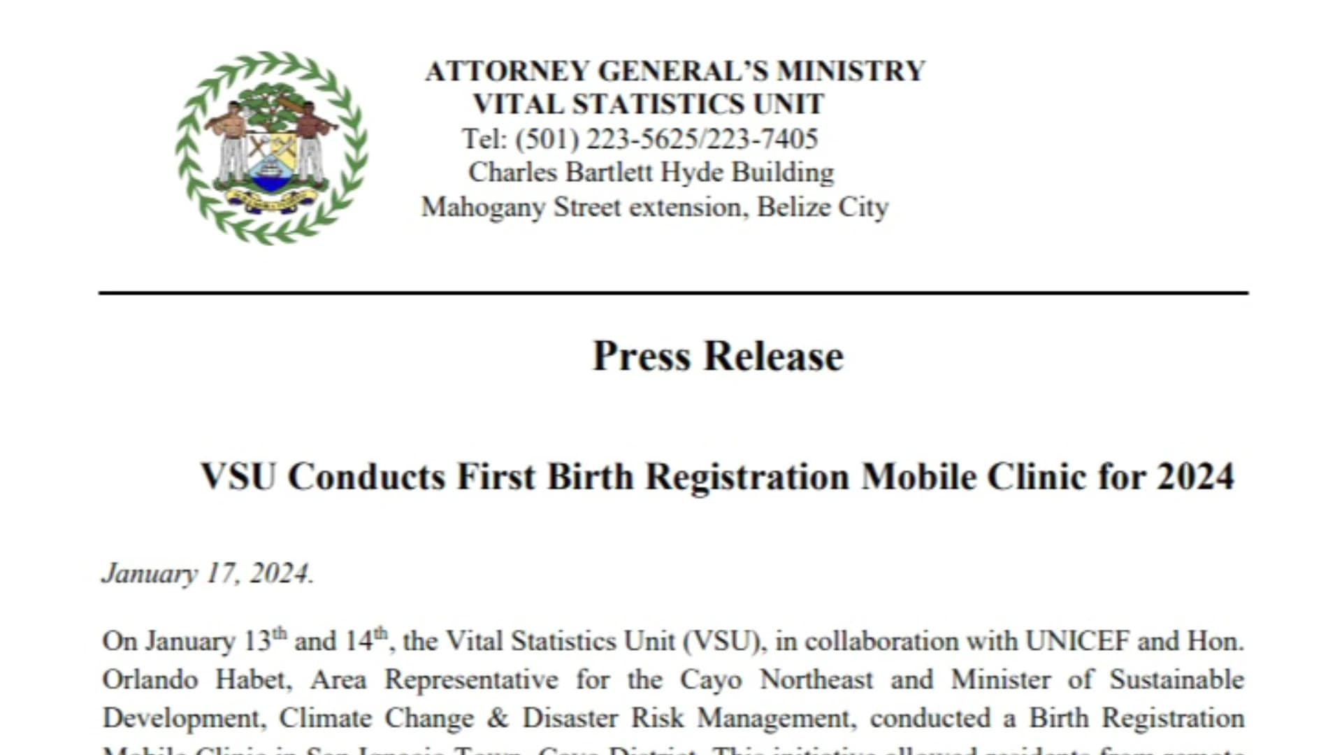 Vital Statistics Unit’s Mobile Clinic Benefits Hundreds in Cayo District