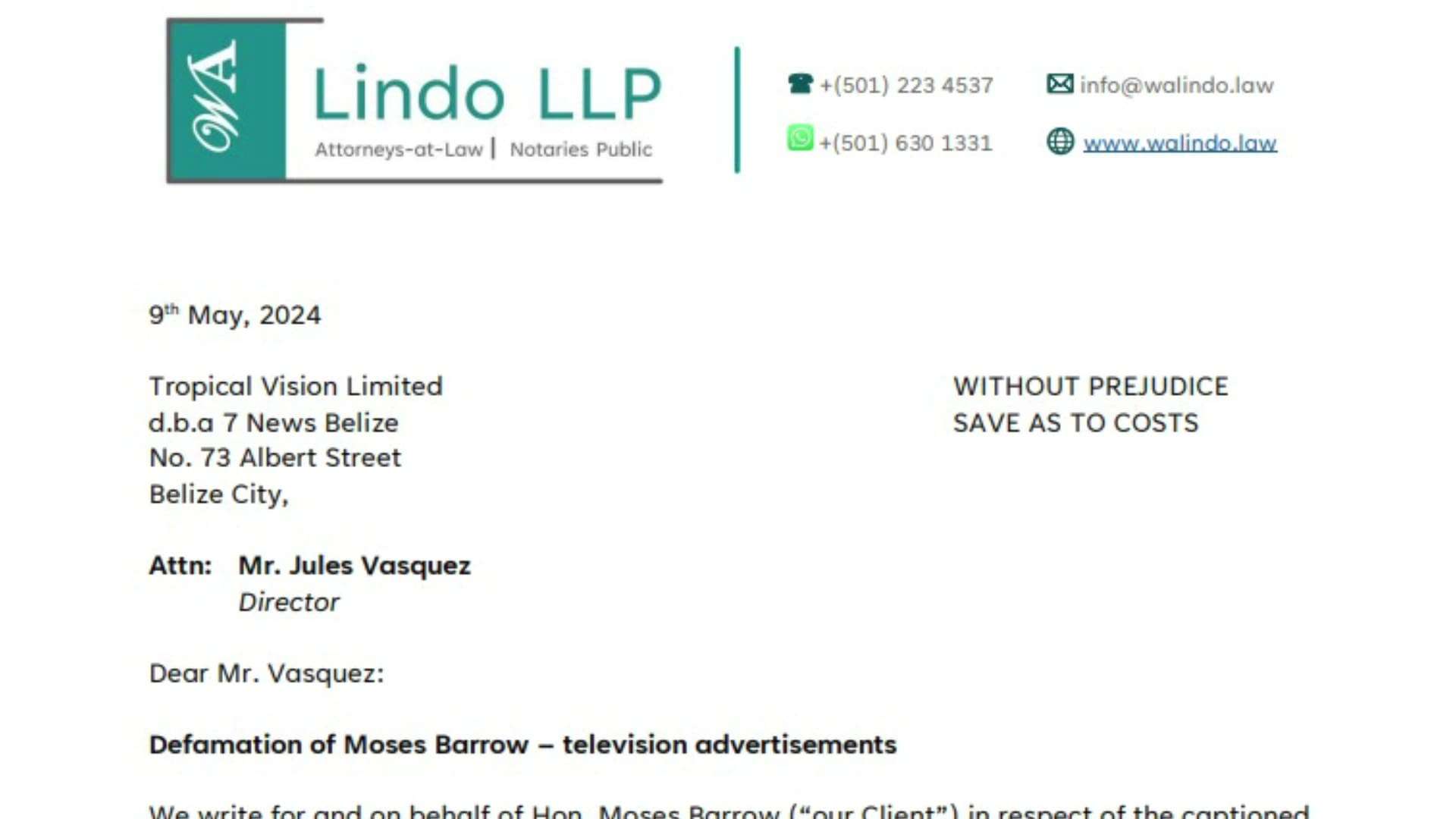Opposition Leader Demands Retraction and Compensation from Channel 7 News Over Defamatory Ads