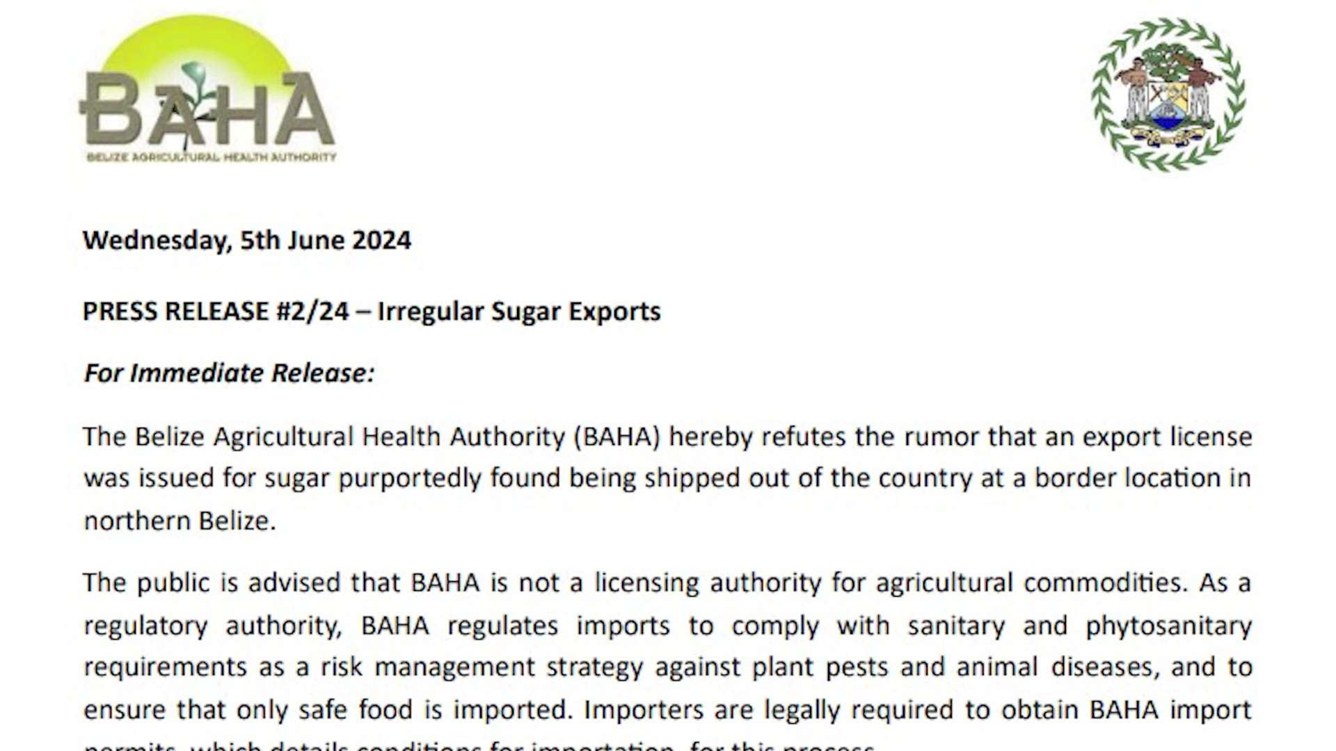 BAHA Refutes Claims of Illicit Sugar Exports; Affirms Export Compliance