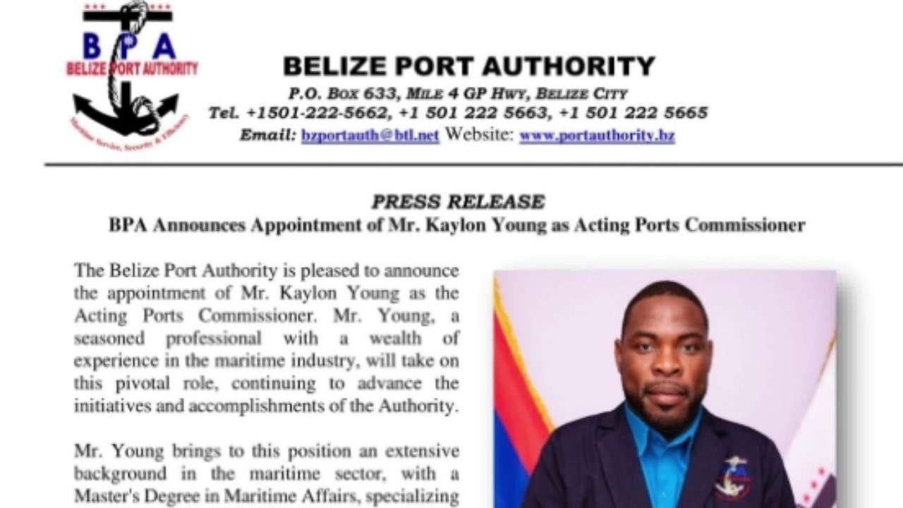 Belize Port Authority Names Kaylon Young as New Leader