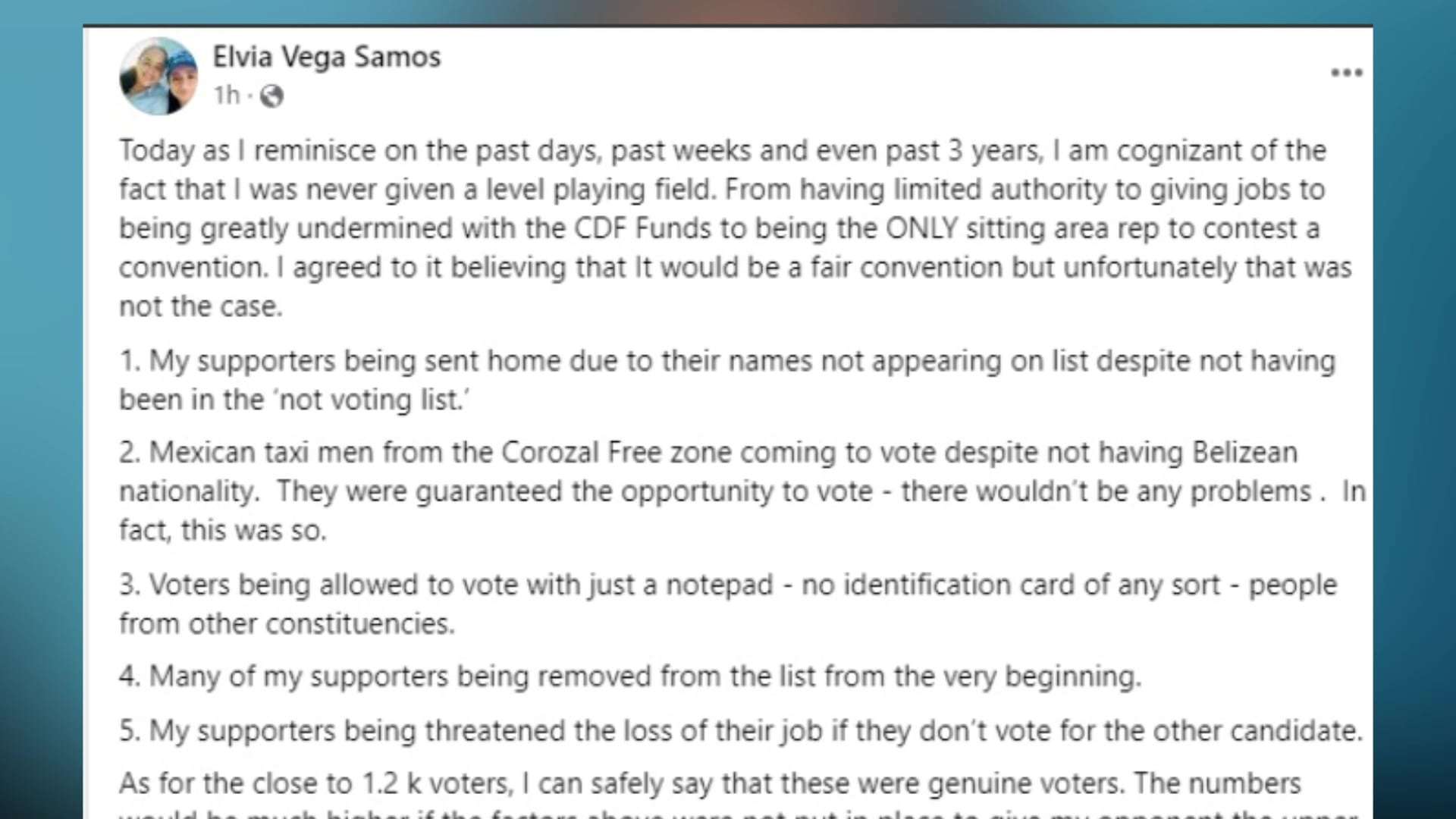PUP’s Elvia Vega Samos Alleges Unfair Treatment in Corozal Bay Convention Loss