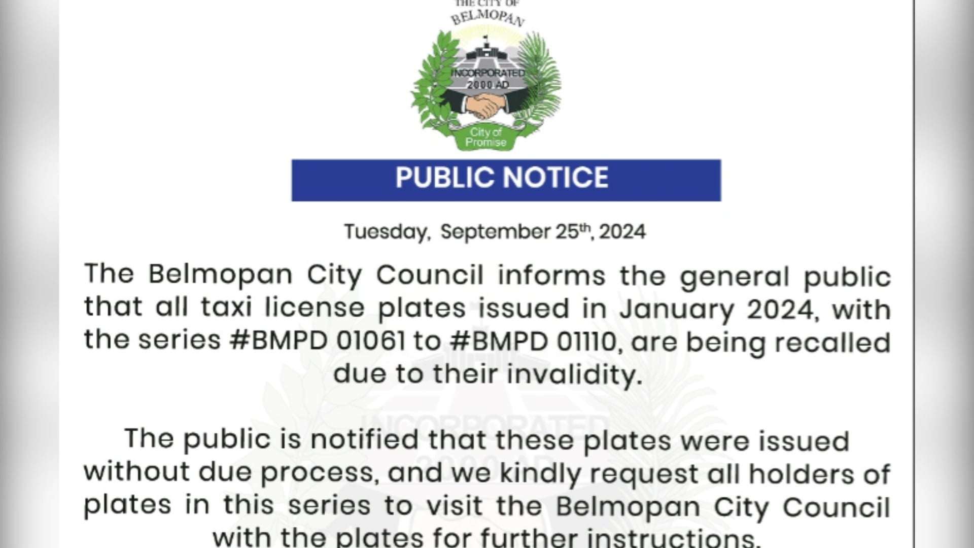 Belmopan City Council Recalls License Plates Amid Fraud Concerns