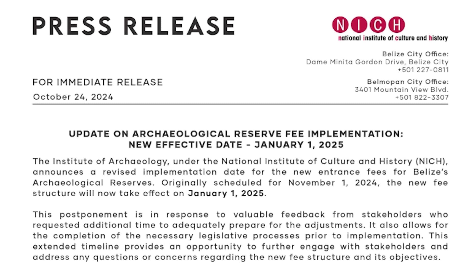 Belize’s Archaeological Reserve Fee Increase Delayed to Allow for Further Stakeholder Engagement