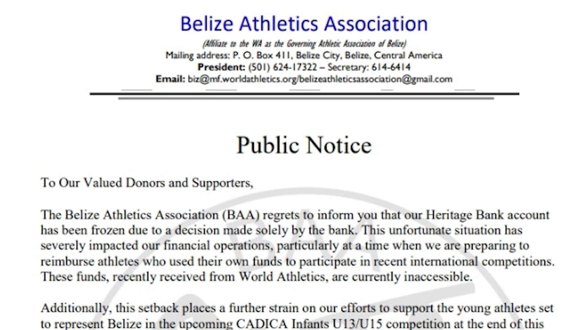Bank Account Freeze Delays Financial Aid for Belize Athletes Amid BAA Dispute