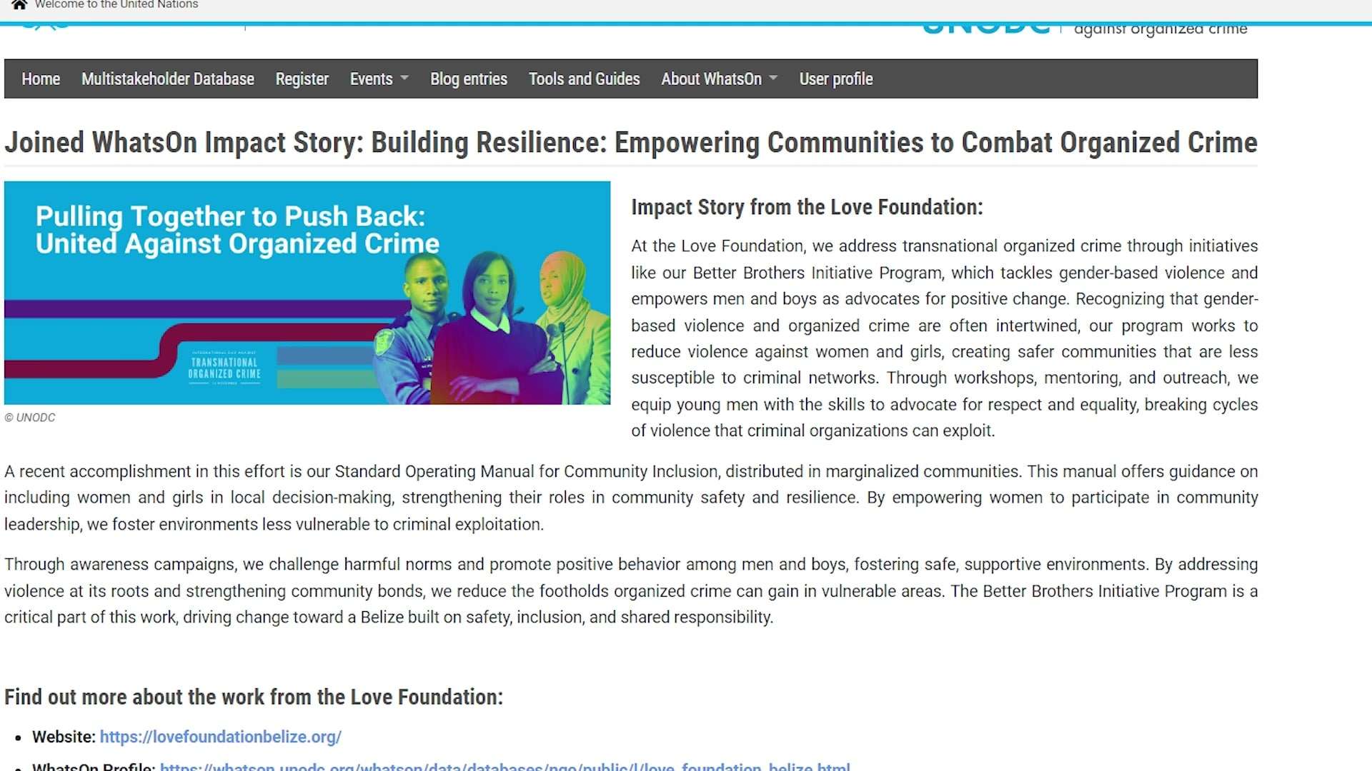 The Love Foundation Recognized by United Nations for Combatting Organized Crime
