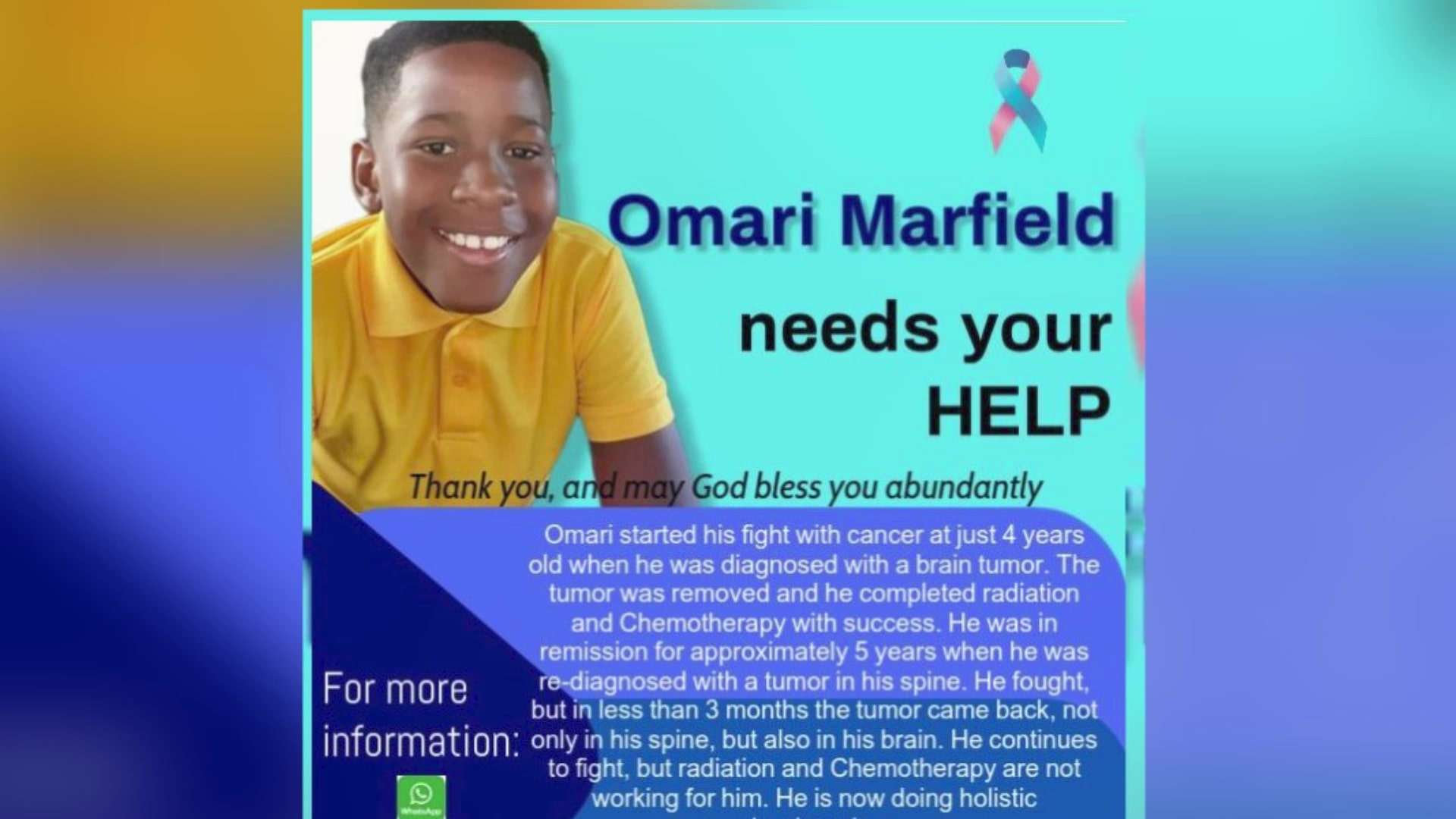 Family Seeks Public Assistance for Cancer Patient Omari Marfield