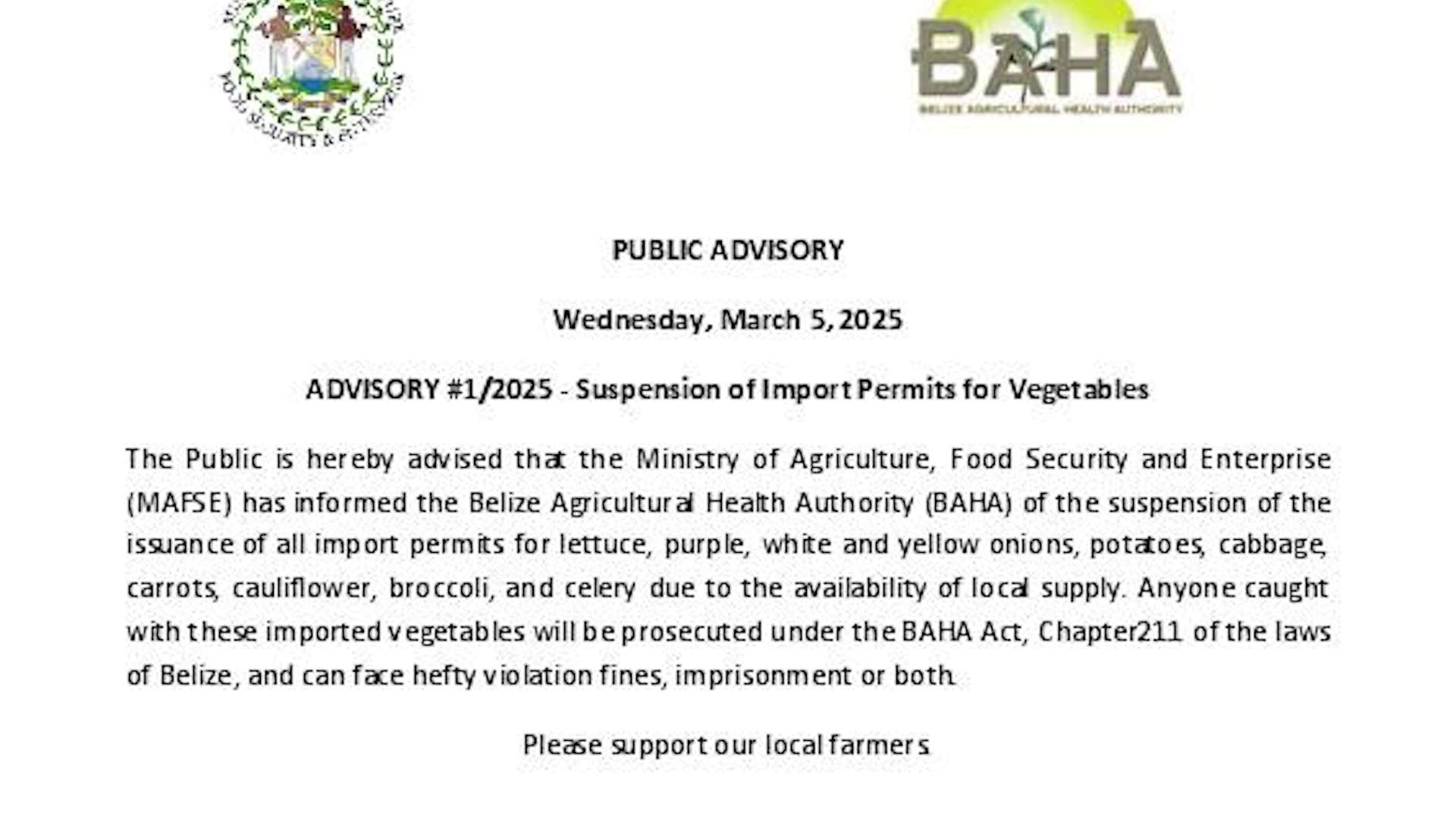 Government Suspends Vegetable Imports to Support Local Farmers