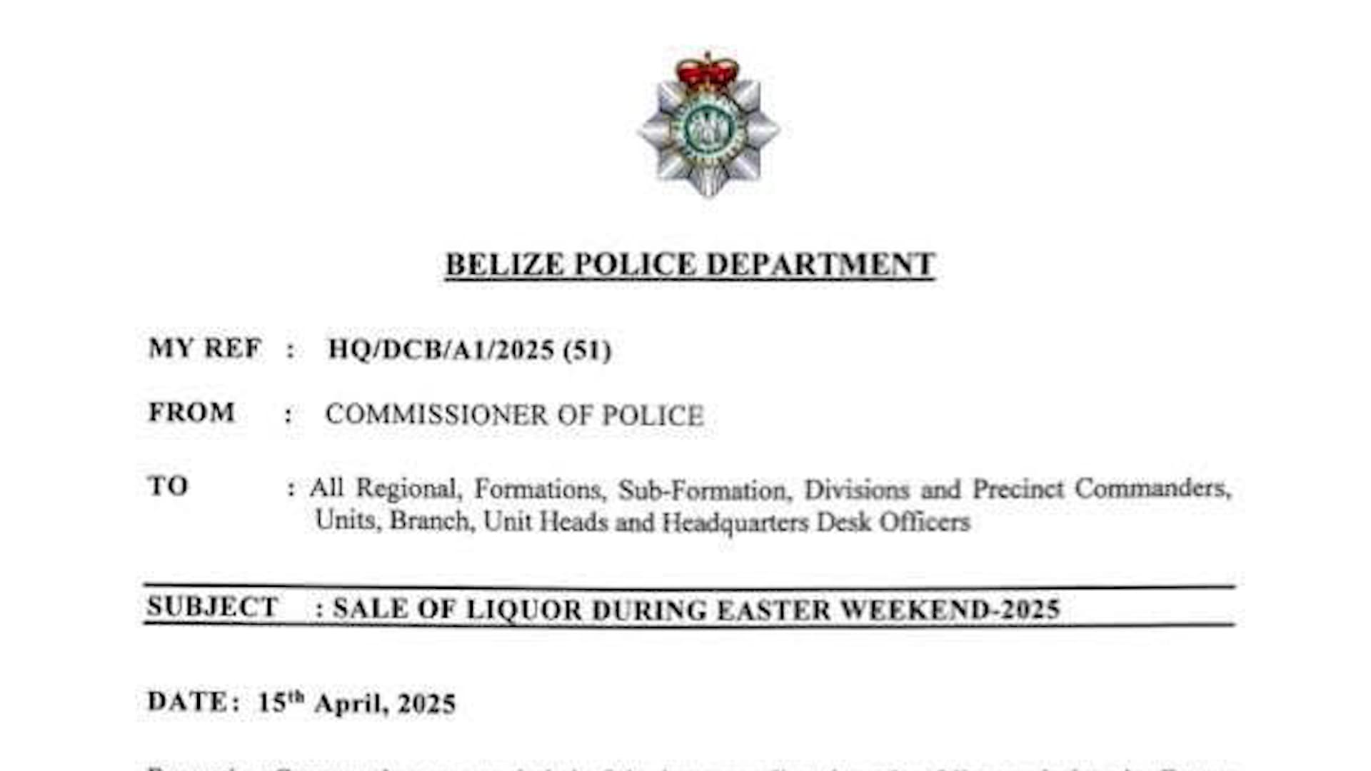 Police Remind Belize Businesses of Strict Liquor Sale Regulations for Easter Holiday