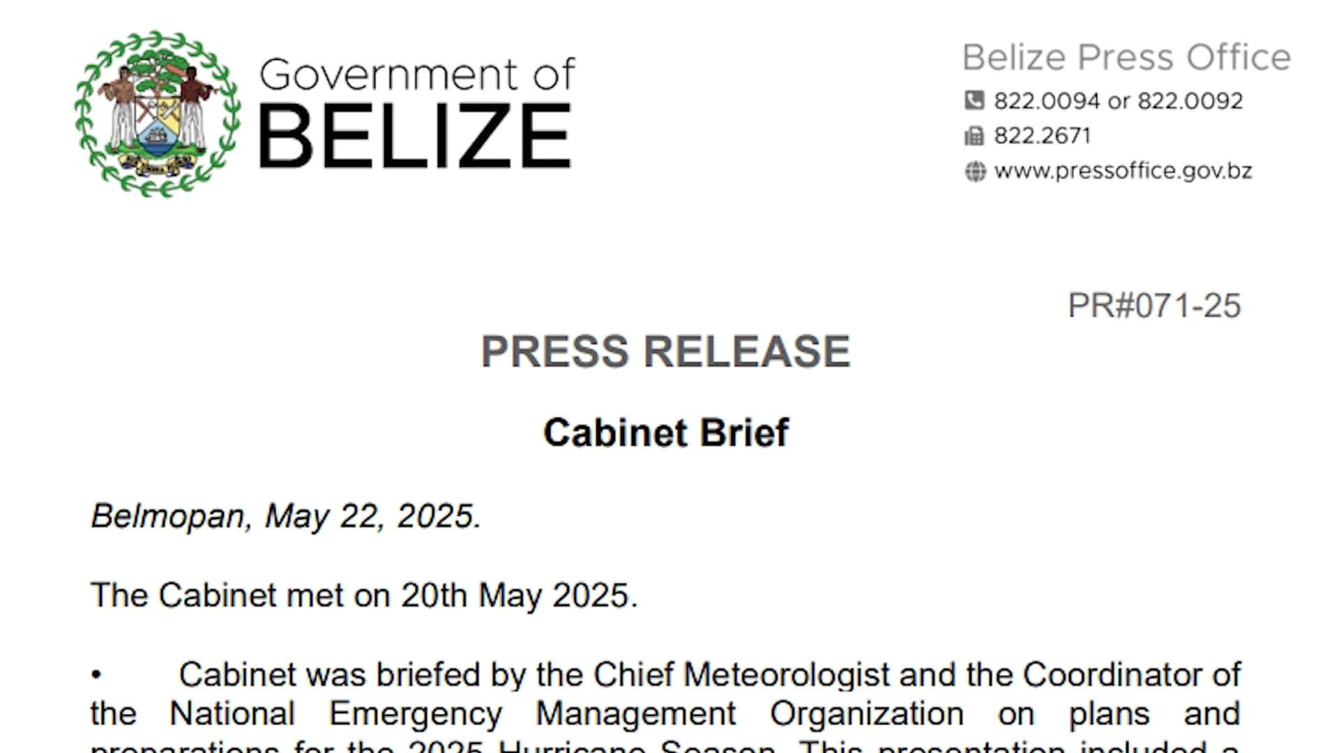 Cabinet Approves Hurricane Prep Plans, Internship Program and Amnesty Extension