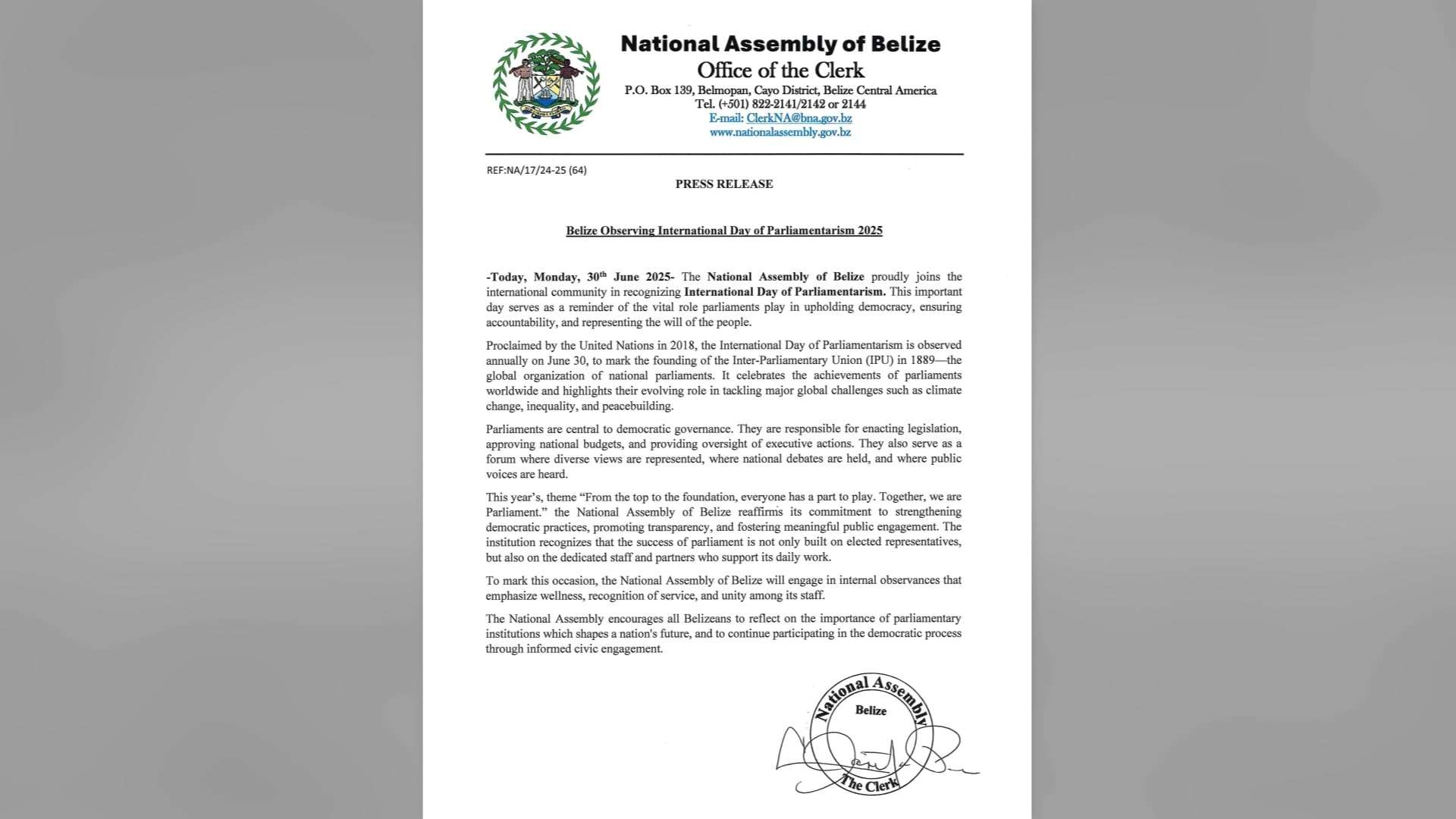 National Assembly Marks International Day of Parliamentarism