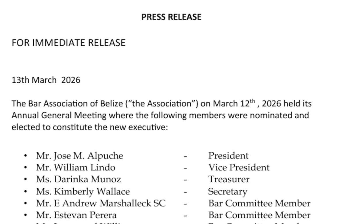 Bar Association of Belize elects new executive at annual meeting