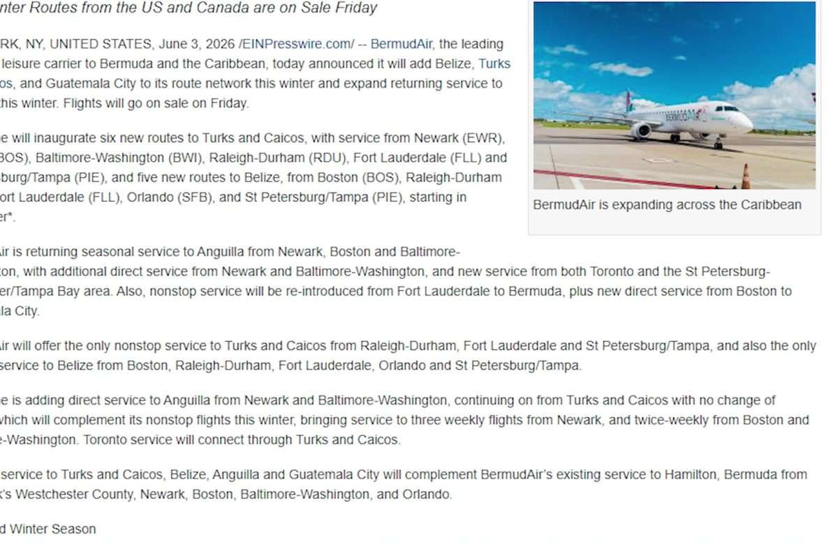 Belize Gains Five New Nonstop US Routes