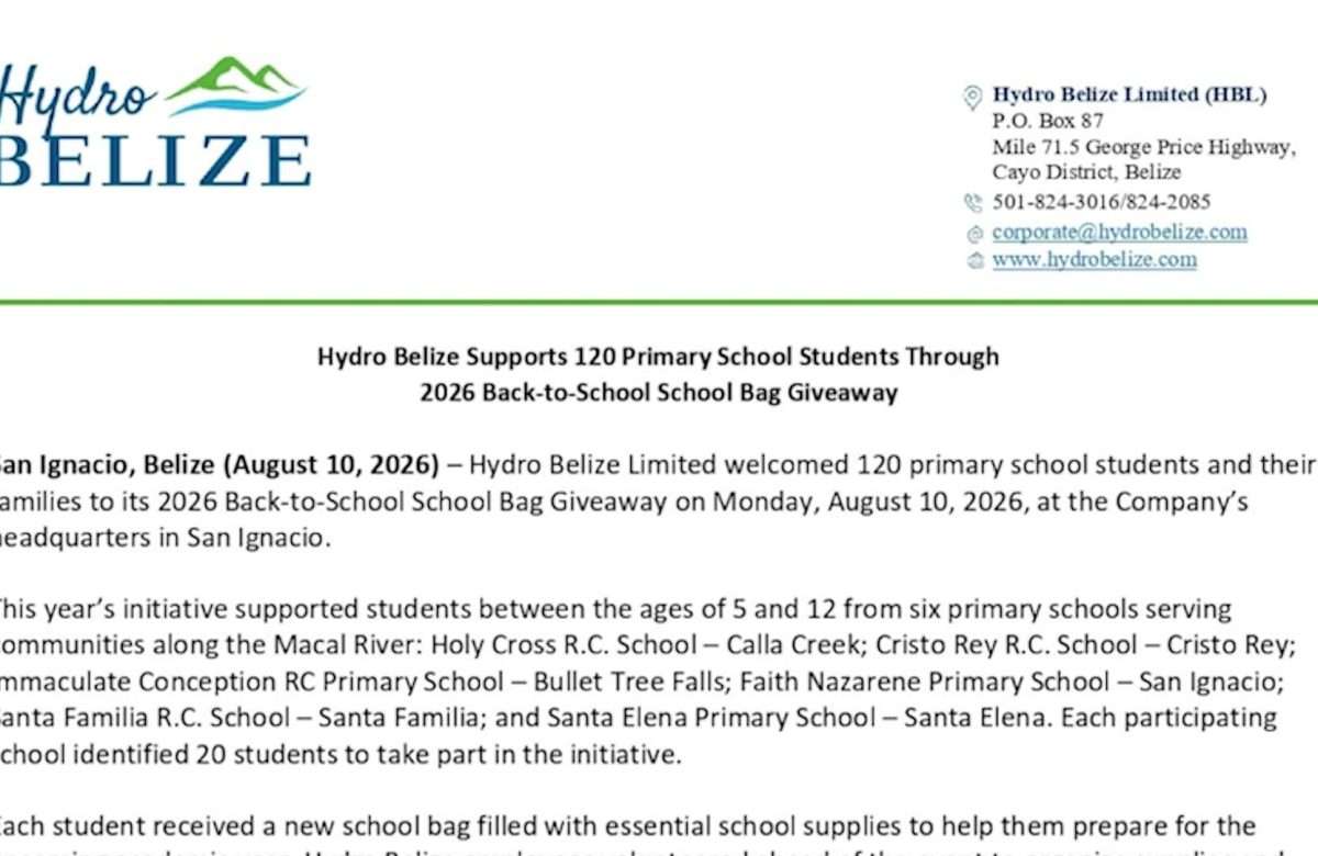 Hydro Belize Provides School Supplies to 120 Students
