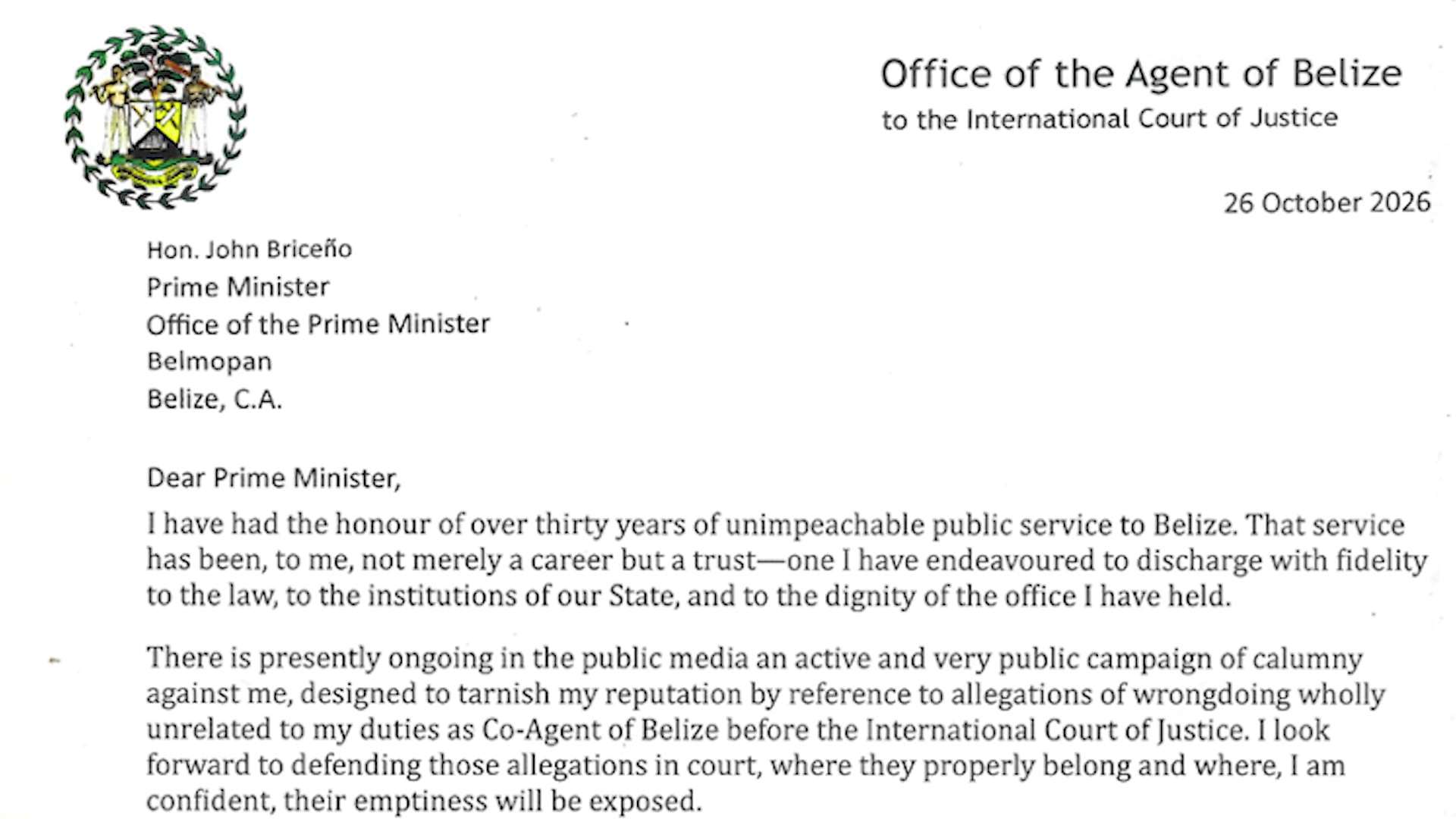 Ambassador Alexis Rosado Says Public Campaign Prompted Resignation as ICJ Co-Agent